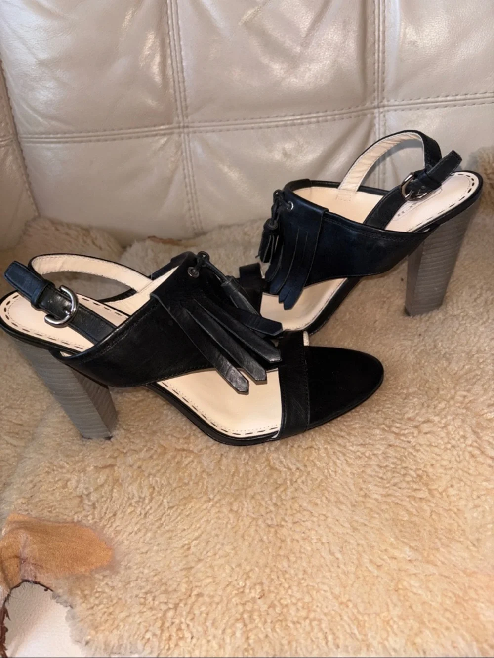 Coach Black Leather Tassel Slingback Sandals with Ankle Strap - Picture 11 of 11
